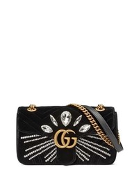 Gucci Gg Marmont 20 Crystal Embellished Velvet Crossbody Bag