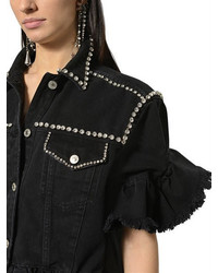 MSGM Embellished Denim Jacket With Ruffles