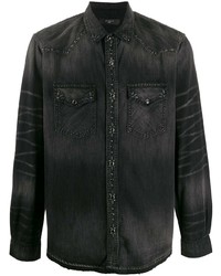 Black Embellished Denim Shirt