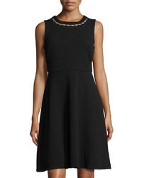 Neiman Marcus Embellished Neck Sleeveless Dress Black