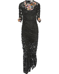 Preen by Thornton Bregazzi Georgia Ruched Embellished Stretch Lace Dress Black
