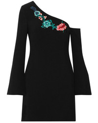 Rachel Zoe Harper One Shoulder Embellished Crepe Mini Dress Black
