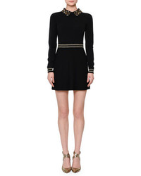 Valentino Long Sleeve Star Embellished Mini Dress Black