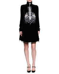 Dolce & Gabbana Mock Neck Embellished Chandelier Dress Black