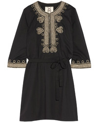Figue Sophie Embellished Cotton Mini Dress Black
