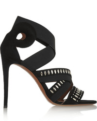 Black Embellished Elastic Sandals