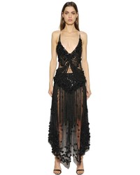 Amen Couture Fringed Embellished Tulle Gown