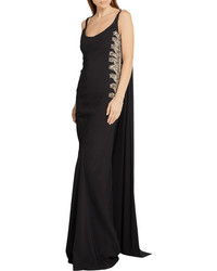 Antonio Berardi Cape Detailed Embellished Tulle Paneled Stretch Cady Gown Black