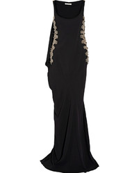 Antonio Berardi Cape Detailed Embellished Tulle Paneled Stretch Cady Gown Black