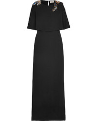 Lanvin Cape Effect Embellished Crepe Gown Black
