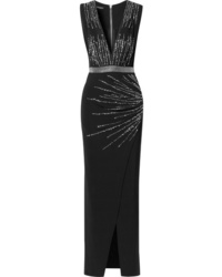 Balmain Crystal Embellished Ruched Stretch Crepe Gown