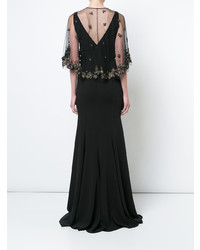 Marchesa Notte Embellished Cape Gown