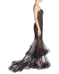 Terani Couture Embellished Mesh Strapless Mermaid Gown