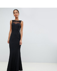 Little Mistress Tall Embellished Neck Pleated Maxi Dress In Black