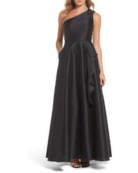 Adrianna Papell Embellished One Shoulder Drape Faille Gown