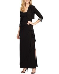 Alex Evenings Embellished Side Drape Gown With Bolero
