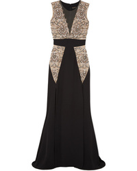 Reem Acra Embellished Tulle And Silk Crepe Gown