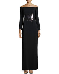 Halston Heritage Long Sleeve Embellished Evening Gown Black