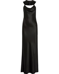 Cushnie et Ochs Lily Bead Embellished Silk Charmeuse Gown Black