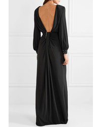 Michael Kors Michl Kors Collection Chain Embellished Open Back Draped Jersey Gown Black