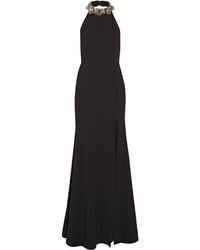 Marchesa Notte Embellished Crepe Halterneck Gown Black