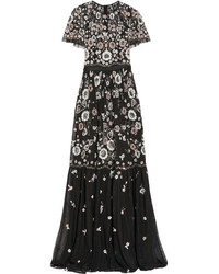 Needle & Thread Petal Embellished Tulle Gown Black
