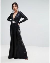 Forever Unique Plunge Maxi Dress With Waisted Detail