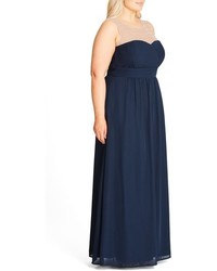 City Chic Plus Size Embellished Sheer Illusion Neck Gown
