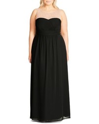 City Chic Plus Size Embellished Sheer Illusion Neck Gown