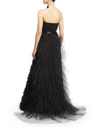Oscar de la Renta Strapless Embellished Skirt Gown Black