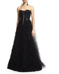 Oscar de la Renta Strapless Embellished Skirt Gown Black