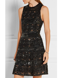 Elie Saab Embellished Tulle Mini Dress Black