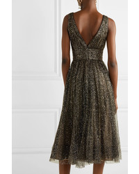 Marchesa Notte Glittered Tulle Midi Dress