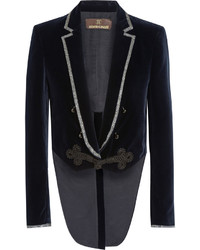 Roberto Cavalli Cropped Embellished Velvet Jacket Midnight Blue