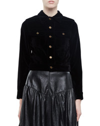 Saint Laurent Embellished Cropped Velvet Jacket Black