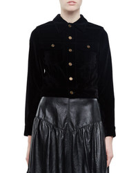Saint Laurent Embellished Cropped Velvet Jacket Black
