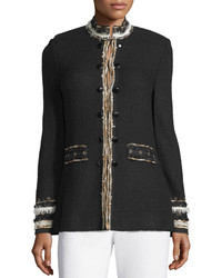 Ming Wang Embellished Knit Jacket Mochalatteblack