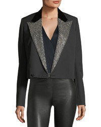 Saint Laurent Iconic Le Smoking Spencer Fitted Jacket With Embellished Lapel