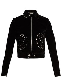 Saint Laurent Stud Embellished Cropped Velvet Jacket