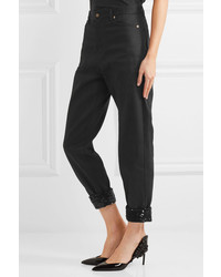 Saint Laurent Cropped Sequin Embellished High Rise Jeans Black