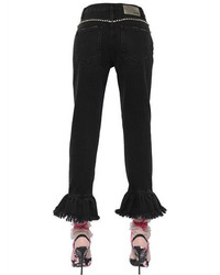 MSGM Embellished Denim Jeans With Ruffled Hem