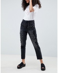 Only Pearl Embellished Mom Jeans