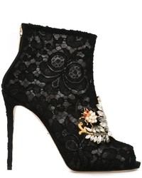 Black Embellished Lace Ankle Boots