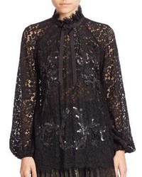Romance Was Born Sequin Embellished Lace Top