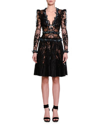 Alexander McQueen Long Sleeve Embellished Butterfly Lace Dress Black