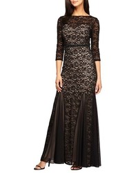 Alex Evenings Embellished Chiffon Inset Lace Mermaid Gown