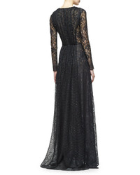 Cushnie et Ochs Long Sleeve Embellished Lace Gown Black