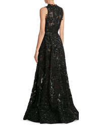 Elie Saab Sequin Embellished Floor Length Gown With Lace