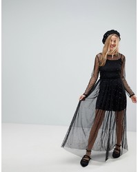 Black Embellished Lace Maxi Dress