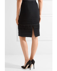 Oscar de la Renta Embellished Wool Blend Crepe Skirt Black